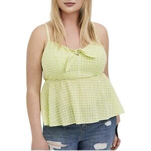 Torrid NWT gingham tie front smocked peplum hem‎ tank top woman's size 2X